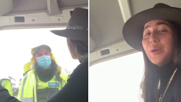 Eve Black in the border checkpoint video, which she posted online.