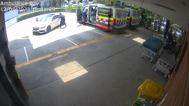 CCTV released by police earlier this week shows the moment a woman is left with gunshot wounds at Bankstown Hospital.