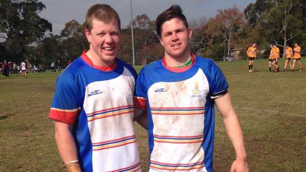 Nic Dolly, left, with mate Harry Turner, after playing for Sydney juniors.