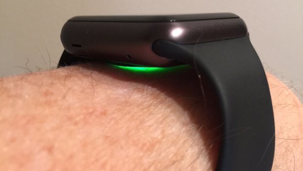 The Apple Watch emits a green light when measuring the wearer's heart rate.