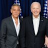 George Clooney, Joe Biden, Julia Roberts and Barack Obama at a Democratic fundraiser on June 15, 2024.