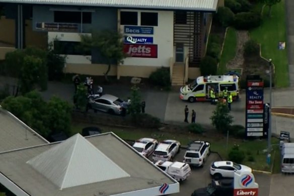 Specialist police and negotiators at the scene in Stretton, in Brisbane’s south, on Monday. 