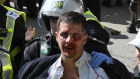 Far-right protesters clashed with police in London Trafalgar Square.