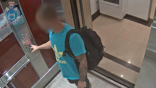Jonathan David captured on CCTV allegedly leaving his forced hotel quarantine. 