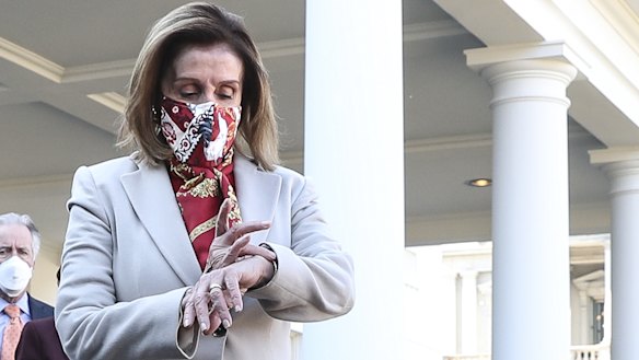 Time for action: US House Speaker Nancy Pelosi leave the White House after a meeting with President Joe Biden on the COVID relief package.