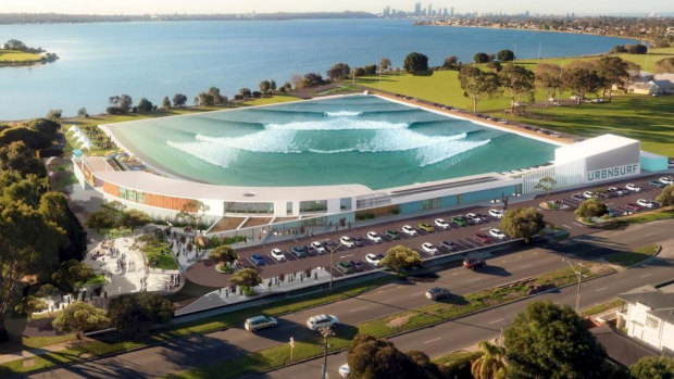 An artist's impression of the wave park proposal at Alfred Cove. The company is now planning to develop near Cockburn Central.