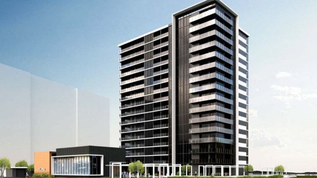 An artist impression of The Oaks, a proposed development by Amalgamated Property Group for a 16-storey building with 156 apartments. 