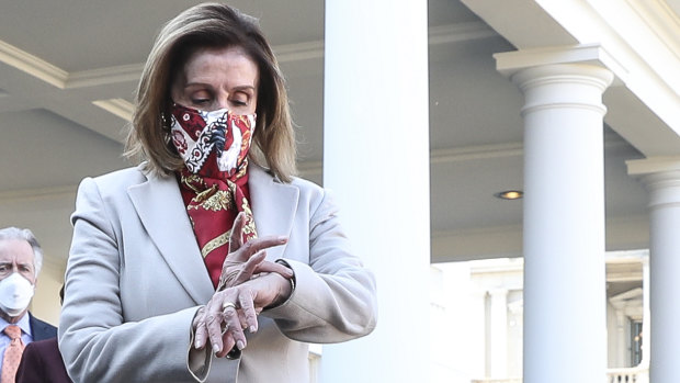 Time for action: US House Speaker Nancy Pelosi leave the White House after a meeting with President Joe Biden on the COVID relief package.