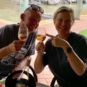 Lizzie Buttrose and new fiance Lee Dilkes.