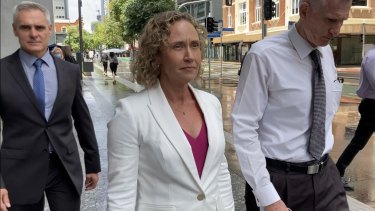 Superintendent Michelle Francis Stenner leaves the Brisbane District Court a free woman on Friday morning.