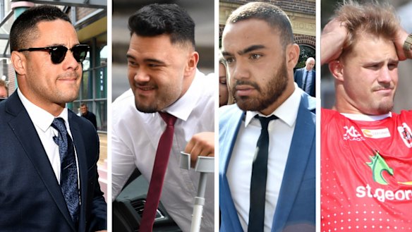 In the eye of the storm: Jarryd Hayne, Zane Musgrove, Dylan Walker and Jack de Belin.