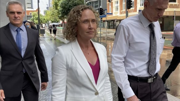 Superintendent Michelle Francis Stenner leaves the Brisbane District Court a free woman on Friday morning.