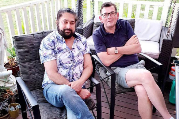 Mulgrave businessman Luckee Kohli and Premier Daniel Andrews relaxing together.