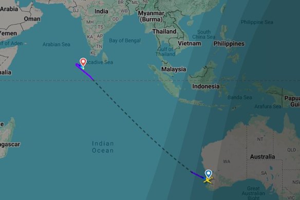 The plane’s flight path.