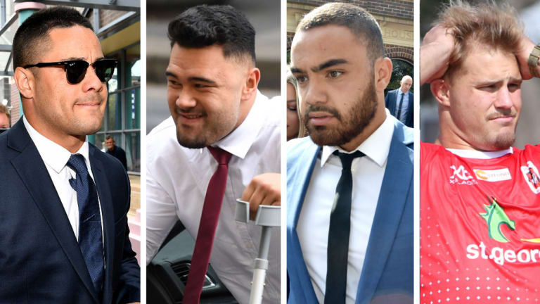 In the eye of the storm: Jarryd Hayne, Zane Musgrove, Dylan Walker and Jack de Belin.