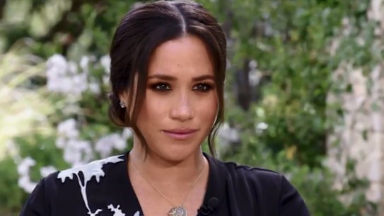 Meghan, the Duchess of Sussex, speaks to interviewer Oprah Winfrey. 