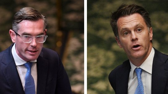 NSW Treasurer Dominic Perrottet and Labor leader Chris Minns face off during question time.  