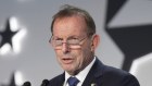 Tony Abbott speaking at the Kyiv Security Forum in Ukraine last year.