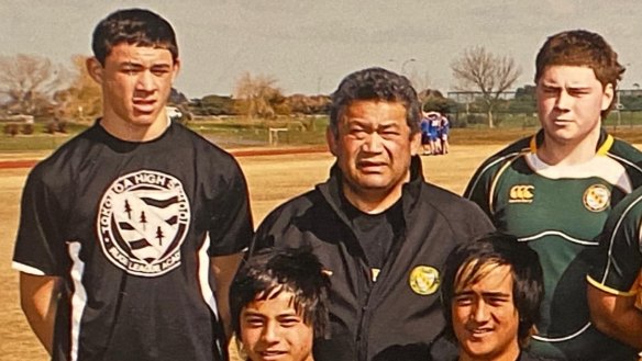 Joey Manu (far left) and the Tokoroa High School team of 2011 at the tournament that changed everything.