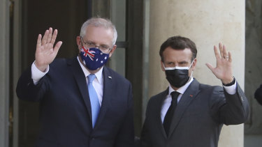 Scott Morrison with French President Emmanuel Macron in June.