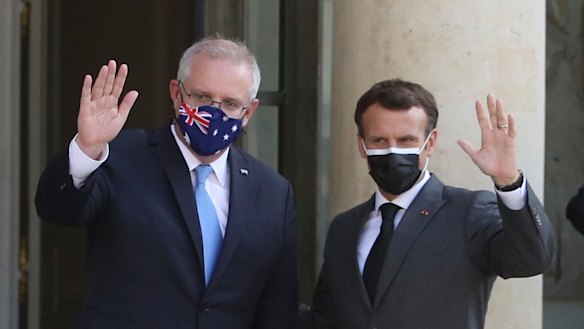 Scott Morrison with French President Emmanuel Macron in June.