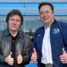 Argentinian President Xavier Milei with Tesla boss Elon Musk at Tesla’s gigafactory in Texas in April.