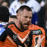 Tigers prop David Klemmer was sin-binned for dissent involving referee Kasey Badger.