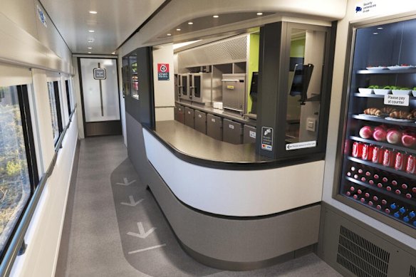 A render of a buffet car for one of NSW’s new regional trains.