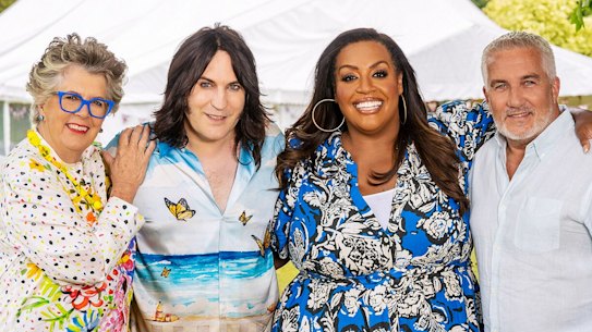 Prue Leith, Noel Fielding, Alison Hammond and Paul Hollywood in The Great British Bake Off season 14.