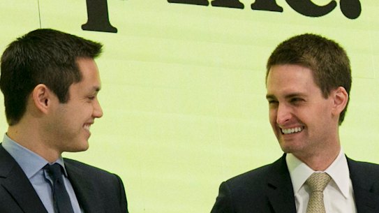 Snap’s share price is below what is listed for in 2017. Chief executive Evan Spiegel (right) told staff it would tighten budgets after it downgraded forecasts.