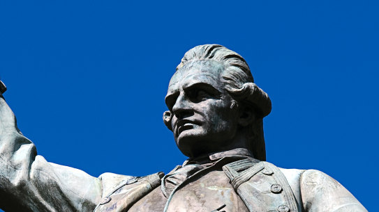 Cook’s statue, erected in 1879, still bears an inscription that reads "Discovered this territory 1770."