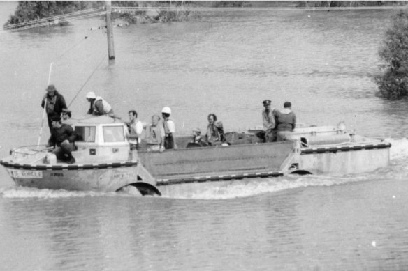 On January 28, 1974, Captain Ian Kerr and Corporal Neville Hourigan - both seen on this army amphibious vehicle - died when electricity “arced”  from high-tension cables to a boat hook held by Kerr.