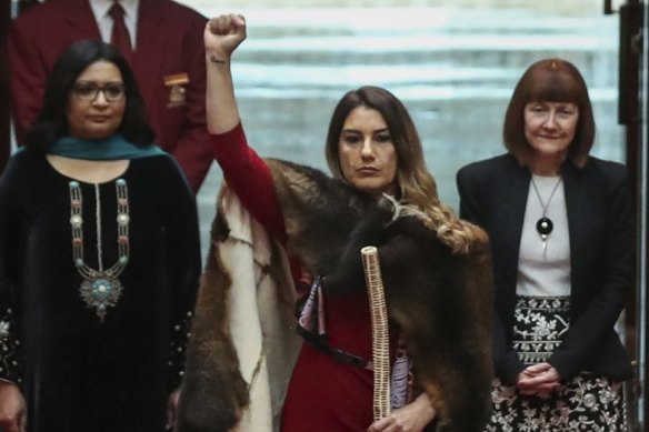 Senator Lidia Thorpe is sworn in to the Senate at Parliament House in Canberra in 2020. 