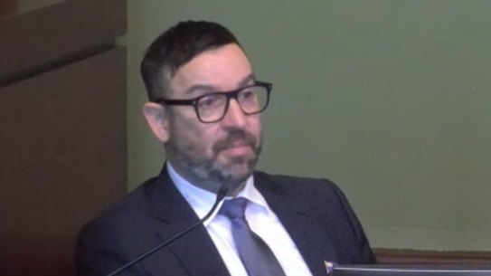 Liverpool councillor Peter Ristevski gives evidence at the state government inquiry on Monday.