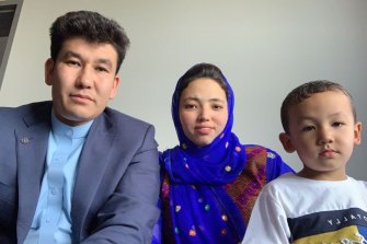 The Rahimi family in hotel quarantine in Melbourne.