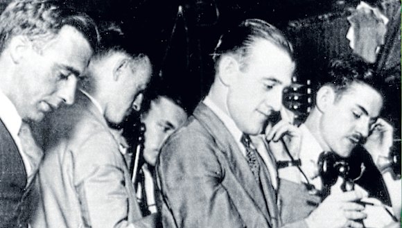 Stock brokers are seen at the New York Stock Exchange on Friday October 25, 1929 - the last trading day before the record Black Monday crash.
