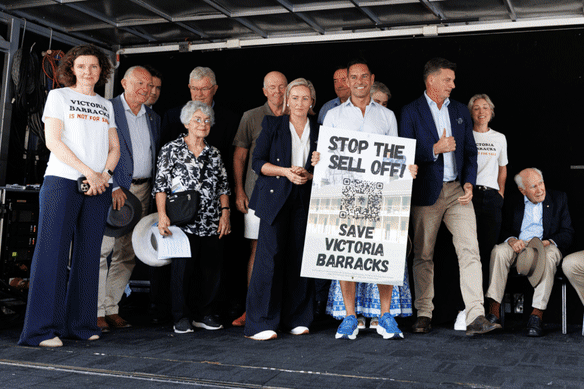Various politicians, including Allegra Spender, Alex Greenwich, John Howard and Tony Abbott joined the Victoria Barracks protest. 