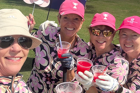 Karen Campbell, Melinda Russell and friends on a golf holiday.