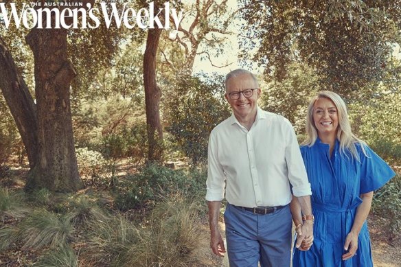 Prime Minister Anthony Albanese and his fiancee Jodie Heydon in a photograph from the Australian’s Womens Weekly