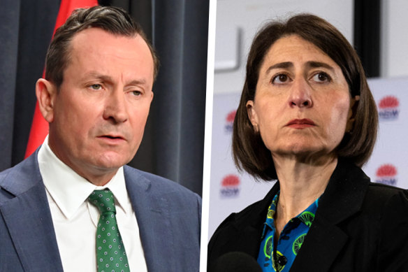 Agree to disagree? The WA and NSW premiers have different perspectives on how to manage the pandemic. 