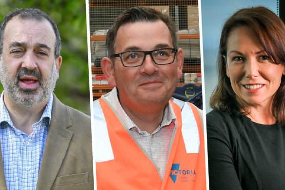 Victorian Trade Minister Martin Pakula, Premier Daniel Andrews and Attorney-General Jaclyn Symes.