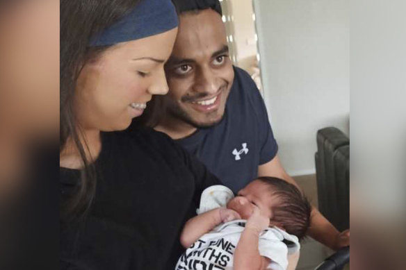 Abbey Forrest, Inderpal Singh and their baby daughter Ivy.