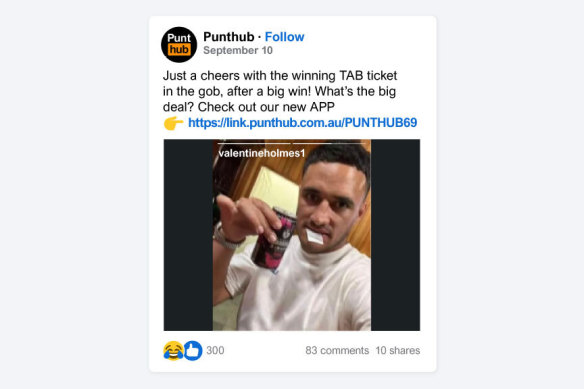 A recreation of one of the Colossalbet social media advertisements that landed the bookmaker in hot water.