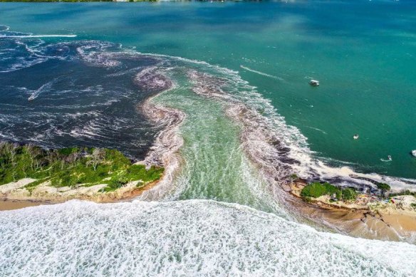 Aerial shot of Bribie Island’s breakthrough. 
