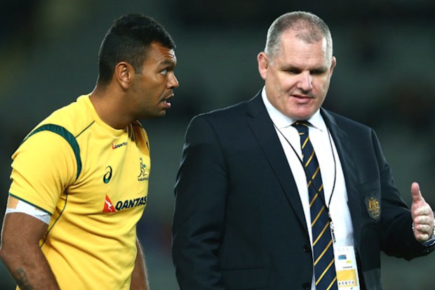 Wallabies payer Kurtley Beale with coach Ewen McKenzie. (Getty)