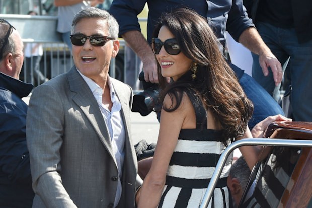 George Clooney and Amal Alamuddin arrive in Venice. (Getty Images)