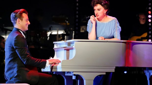 Rohan Browne as Peter Allen and Caroline O'Connor as Judy Garland in The Boy From Oz.
