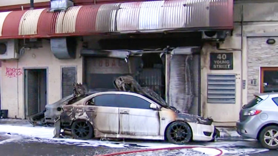 An arson attack on a Moonee Ponds tobacco shop last year.