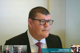 James Packer giving evidence at the NSW inquiry into Crown Resorts.  