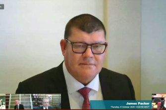 James Packer giving evidence at the NSW casino inquiry in October. 